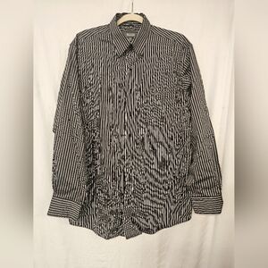Kenneth Cole Reaction Dress Shirt, L, Black/Silver Stripes